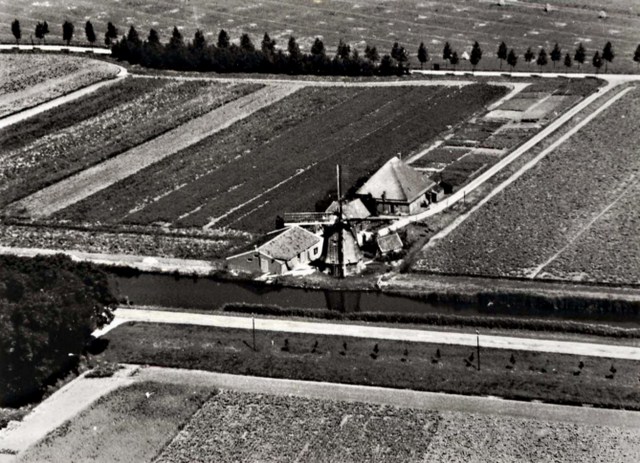 087 Dorpsstraat. Molen luchtfoto. 1955 640x480